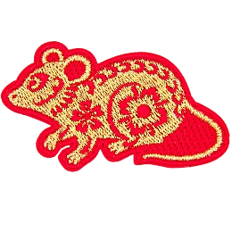 A gold rat with a red outline and detailing.