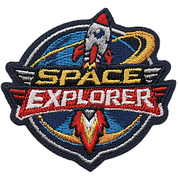 A rocket blasting through the words Space Explorer. A blue planet is in the background.