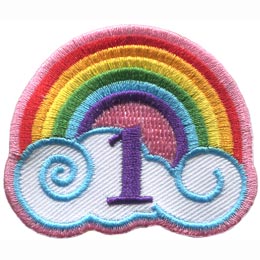 This patch has a rainbow arching over a white cloud with blue outlines. The number 1 is embroidered under the rainbow's arch.