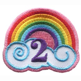 This patch has a rainbow arching over a white cloud with blue outlines. The number 2 is embroidered under the rainbow's arch.