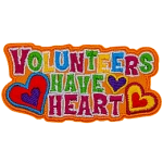 The words Volunteers Have Heart are made up of multicoloured letters, surrounded by hearts.