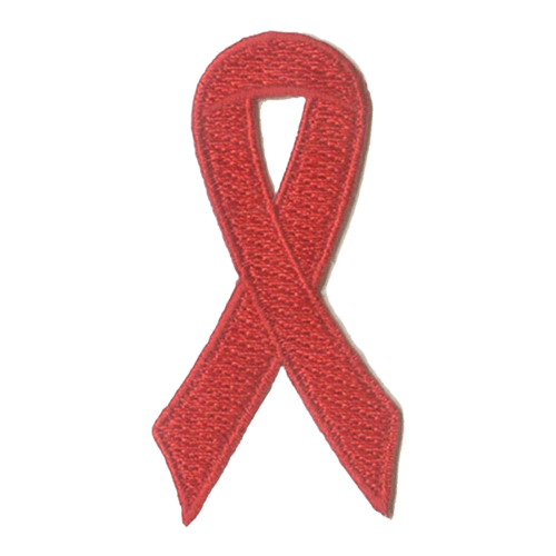A red ribbon is curled on itself to form a simple loop.