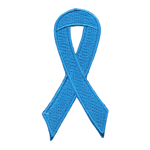 An aqua ribbon is curled on itself to form a simple loop.
