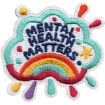 A cloud with the words Mental Health Matters and a rainbow in it.