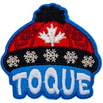 A red toque with a black brim is above the word Toque. 