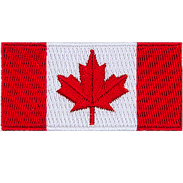 The Canadian flag. Two red stripes on either side of a white stripe. A red maple leaf is in the centre of the white stripe.