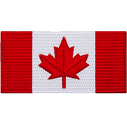 The Canadian flag. Two red stripes on either side of a white stripe. A red maple leaf is in the centre of the white stripe.