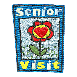 A red flower framed between the words Senior Visit.