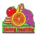 A collection of fruit above the words Living Healthy.