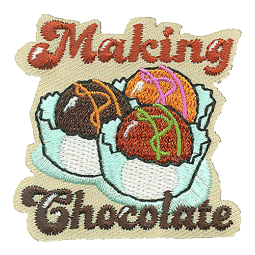 Three chocolates in wrappers are displayed with the word Making Chocolate above and below.