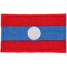 A red flag with a blue, horizontal stripe in the middle. A white dot is in the stripe.