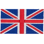 A white-fimbriated symmetric red cross on a blue field with a white-fimbriated counterchanged saltire of red and white.