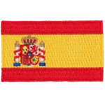 This flag consists of three horizontal stripes: red, yellow and red, the yellow stripe being twice the size of each red stripe. The Spanish coat of arms is off-centred toward the hoist (left).