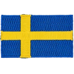 A yellow Scandinavian Cross on a blue background.