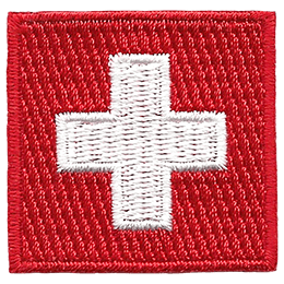 This badge displays Switzerland's flag: a red square with a white plus sign in the middle.