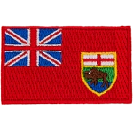 A red flag with the flag of Great Britain and the Manitoba crest.