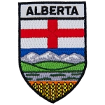 The Alberta flag with the word Alberta above it. 