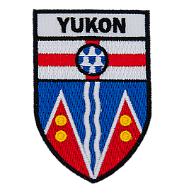 Yukon is stitched above the Yukon provincial flag in the shape of a shield.