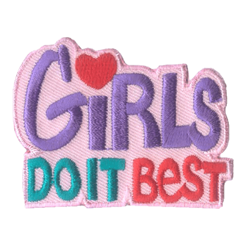 The words Girls Do It Best are in purple, blue and red thread.