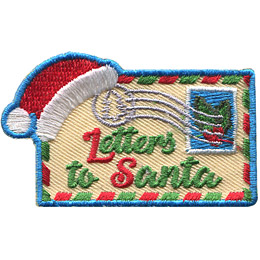 A letter wearing a Santa hat on its corner and the words Letters To Santa across the middle.
