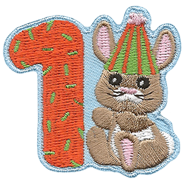A little bunny wearing a party hat reaches for the number 1.