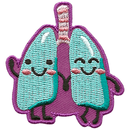 A pair of lungs hold hands, and the left lung waves. Both have kawaii faces.