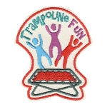 Three figures jumping on a trampoline under the words Trampoline Fun.