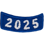 This 1-inch wide by 0.4-inches high rocker forms a straight-edged rectangle. The year number 2025 is embroidered in a bold font.