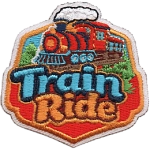 A red steam engine above the words Train Ride.