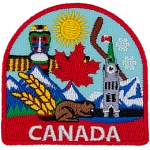 The word Canada is below a myriad of Canadian-themed images.
