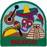 The word Mexico is beneath a myriad of Mexican culture.