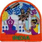 The word India is below a myriad of Indian culture.