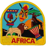 The word Africa is stitched below a myriad of African culture.