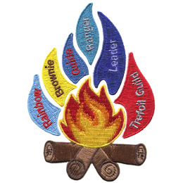 A set made out of multicoloured flames, each one representing a different Guides ranking.