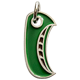 This metal charm is shaped like a canoe.