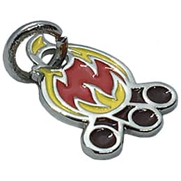 A blazing campfire has been turned into a decorative metal charm.