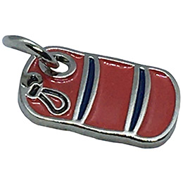 A rolled-up sleeping bag has been turned into a decorative metal charm.