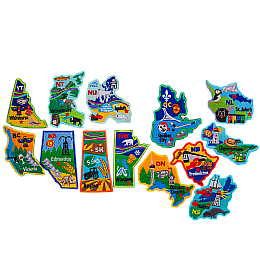 Canada is formed using 13 patches, each one representing a Canadian province or territory. 