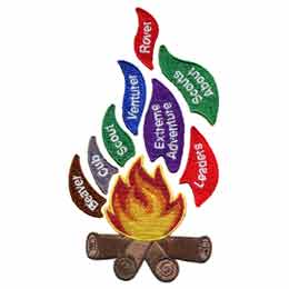 This set is made up of nine patches. Eight are coloured flames and one is a campfire.