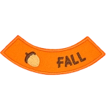 This rounded rocker has an acorn followed by the word Fall.