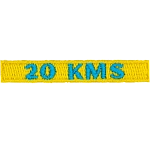 The number 20 KMS are stitched in light blue on a yellow background.