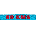 The number 80 KMS are stitched in red on a blue background. 