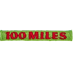 The number 100 Miles are stitched in red on a green background.