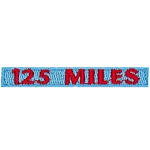 The number 125 Miles are stitched in red on a light blue background.