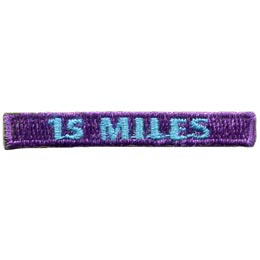 The number 15 Miles are in blue on a purple background.