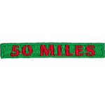 The number 50 Miles are stitched in red on a green background.