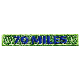This 1-inch wide by 0.5-inches high rocker forms a straight-edged rectangle. The number 70 Miles is embroidered in a bold font.
