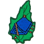 A blue tent on a green leaf.