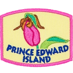 This arching rectangle patch displays Prince Edward Island's provincial flower: the lady's slipper.