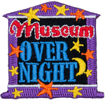 The words Museum Overnight on a museum-shaped patch.